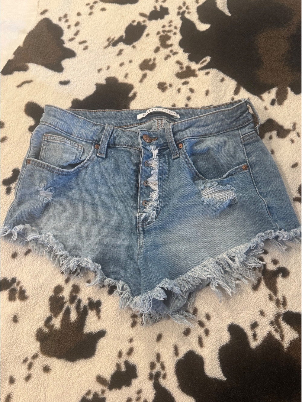 Celebrity Pink Juniors Size 9 Button Frayed Light Wash Blue Denim Jean Shorts
